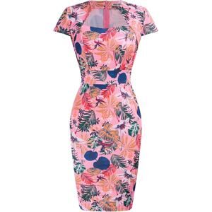 GRACE KARIN Women’s Tropical Floral Bodycon Pencil Dress Pink Green Size 2XL